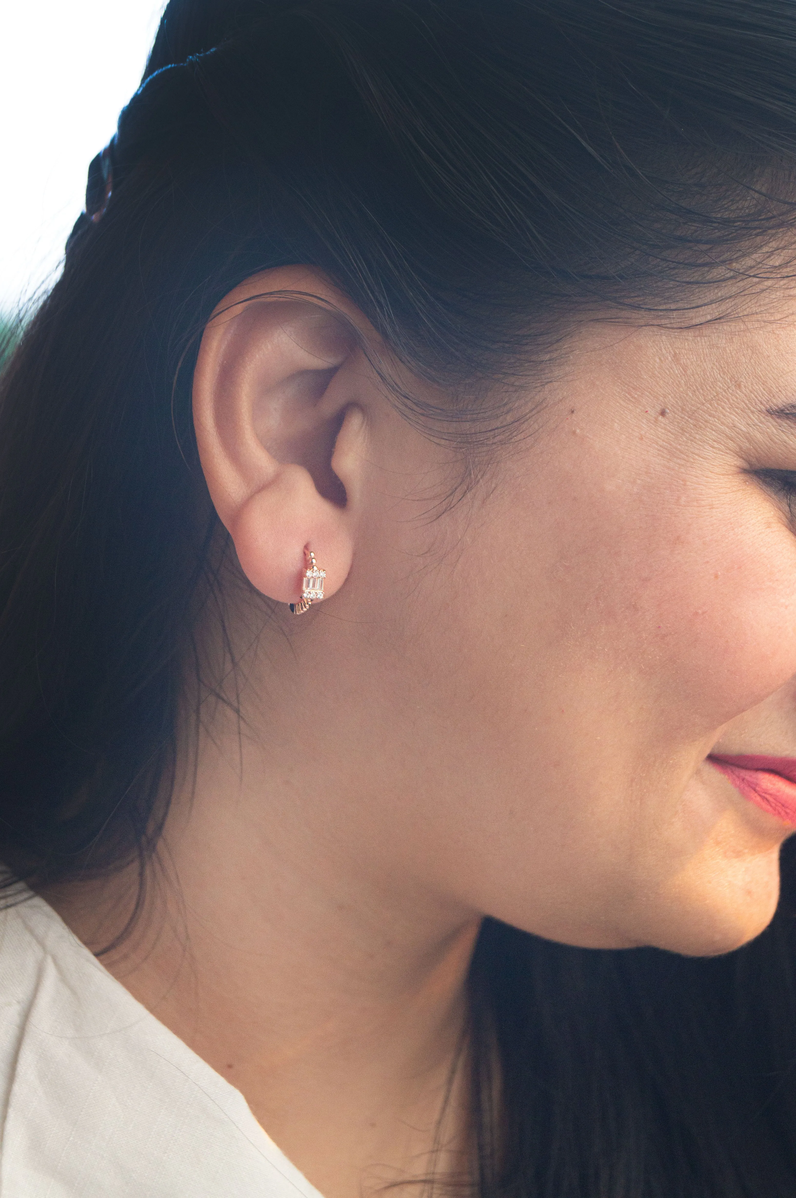 Cherished Cluster Rose Gold Plated Sterling Silver Hoop Earrings