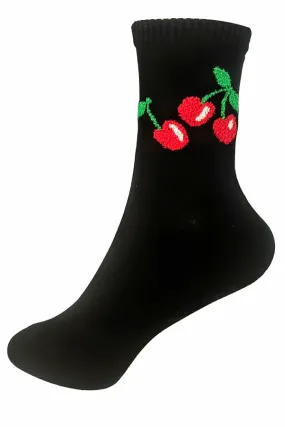 Cherry Print Cotton Crew Socks