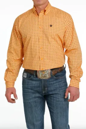 Cinch Men's Orange Geo Print Button Down Western Shirt