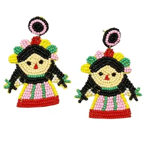 Cinco De Mayo Festive Girl Seed Bead Earrings