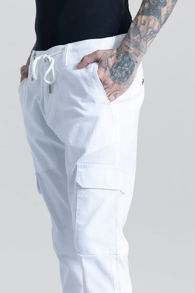 City Breeze White Linen Cargo Pant