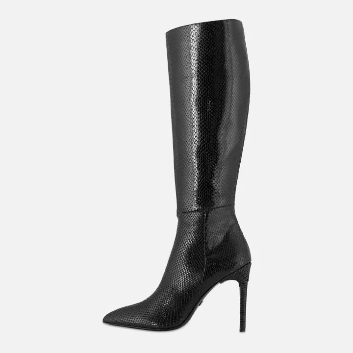 Claire Knee Boot - Black - Snake embossed