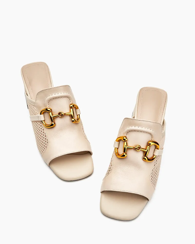 Classic Metal Buckle Square Toe Hollow Out Wedge Sandals