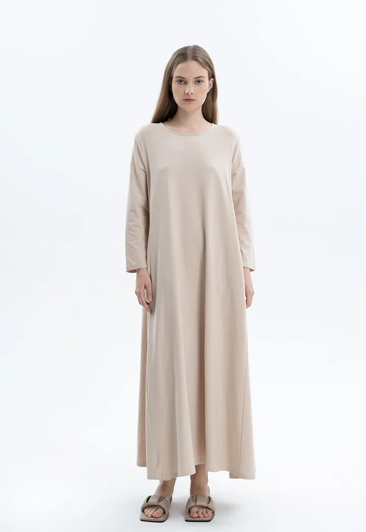 Classic Round Neck Solid Maxi Dress