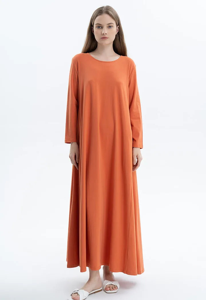 Classic Round Neck Solid Maxi Dress