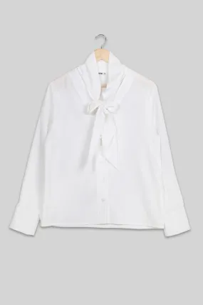 Classic White Tie Up Neck Shirt For Women