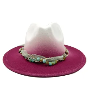 Colorful Brim Fedora Hat with Pearl Hatband