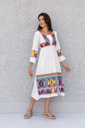 Colorful white cotton caftan, Short embroidered Cotton caftan dress, African women clothing, Bohemian maxi dress, Boho caftan, caftans