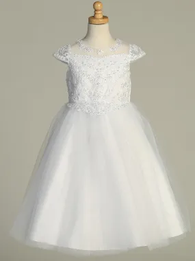 Elegant Corded Embroidered Tulle Gown with Pearl and Sequin Accents