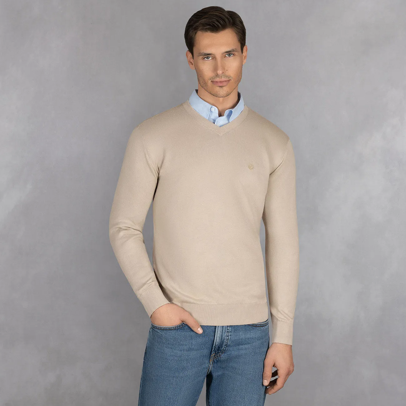 Cotton Pullover V-Neck Men