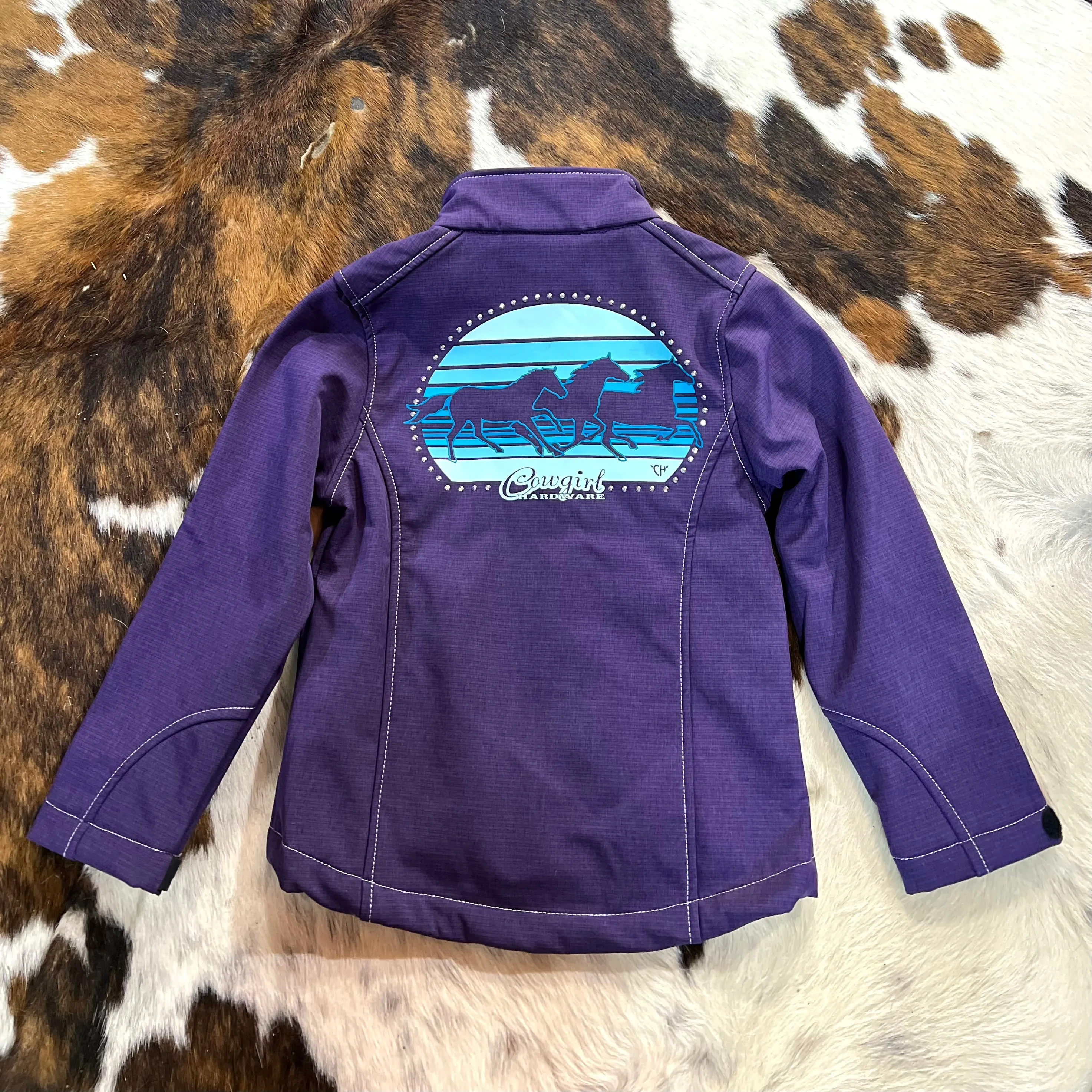 Cowgirl Hardware Triple Horse Soft Shell Jacket Eggplant Youth