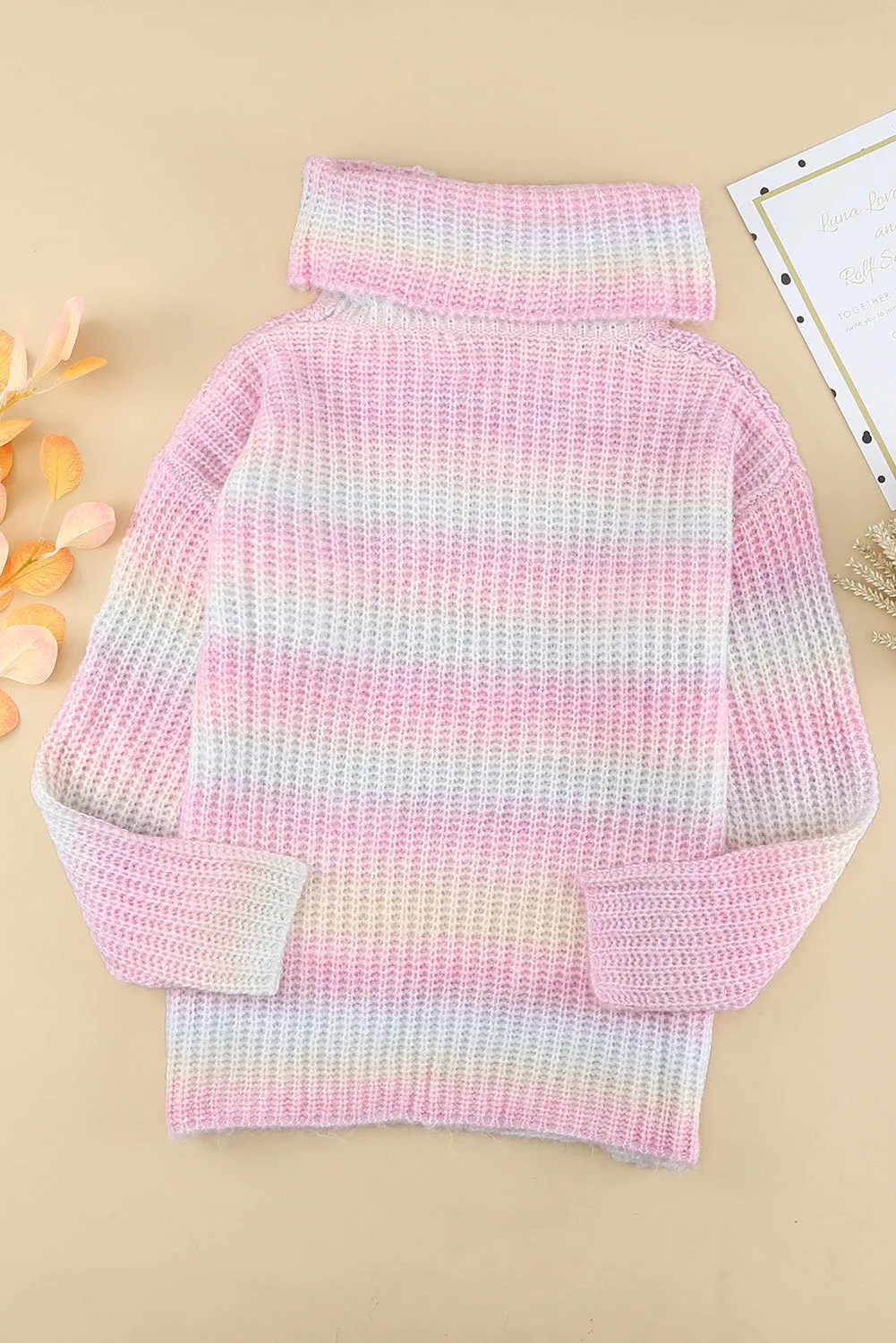 Cowl Neck Ombre Knit Sweater