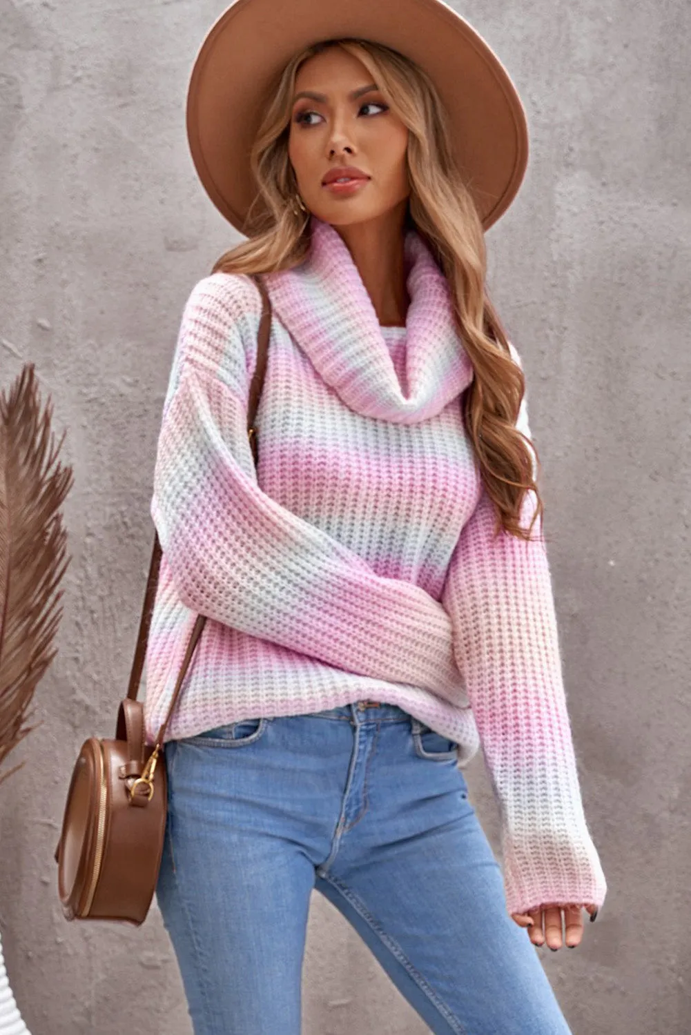 Cowl Neck Ombre Knit Sweater