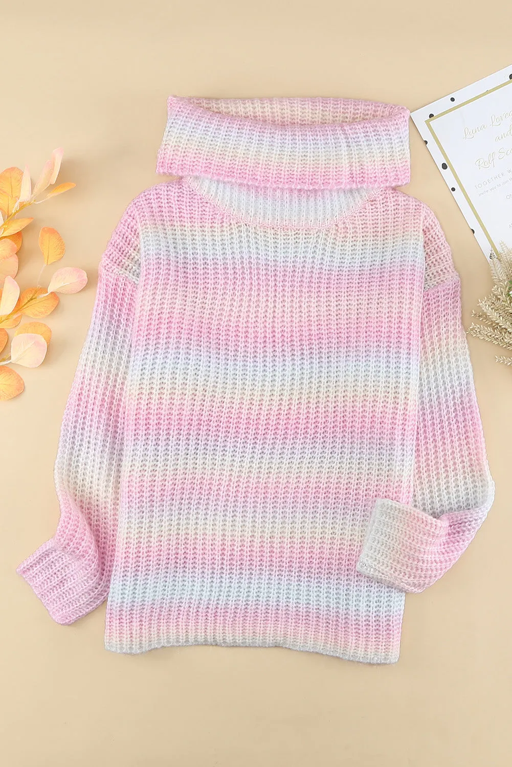 Cowl Neck Ombre Knit Sweater