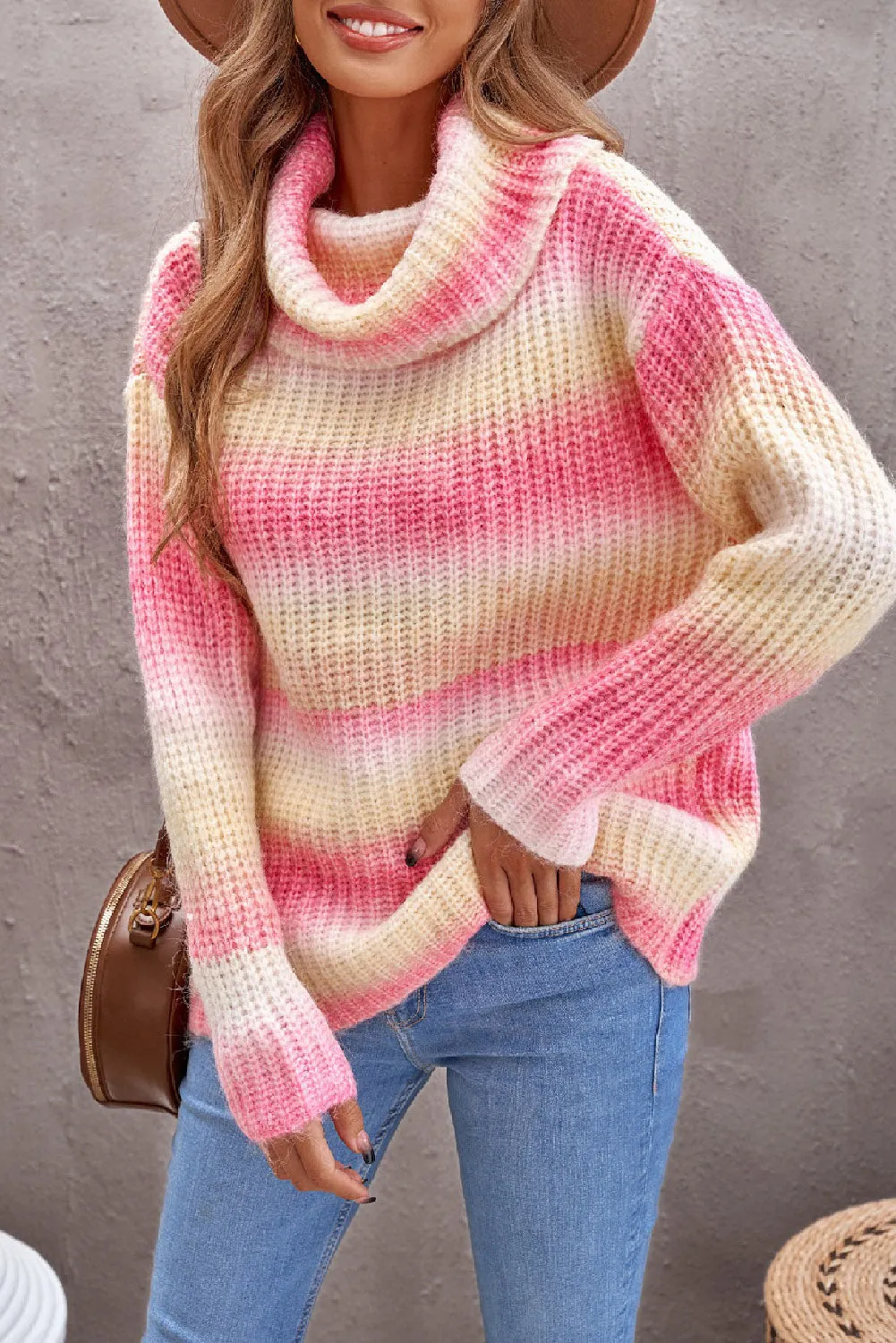 Cowl Neck Ombre Knit Sweater