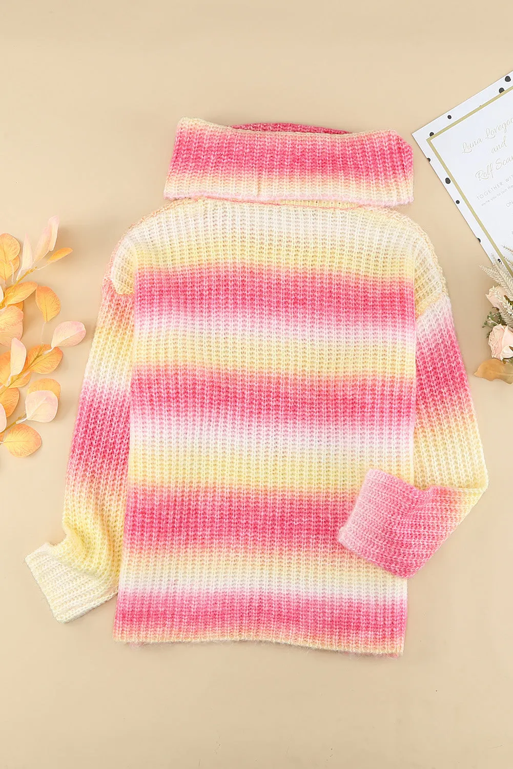 Cowl Neck Ombre Knit Sweater