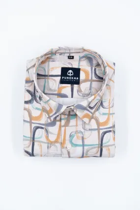 Cream Color Morrocan Printed Shirt For Men