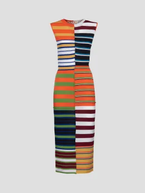 Crewneck Striped Midi Dress in Multi