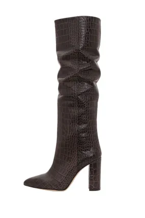 Croc-Embossed Tall Boots in Testa di Moro