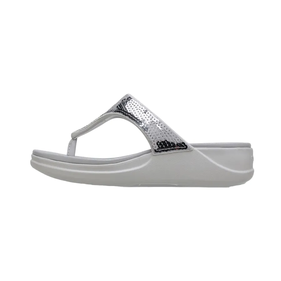 Crocs women's wedge thong sandal Crocs Boca Sequin Wedge Flip W 207647-178 pearl white-silver