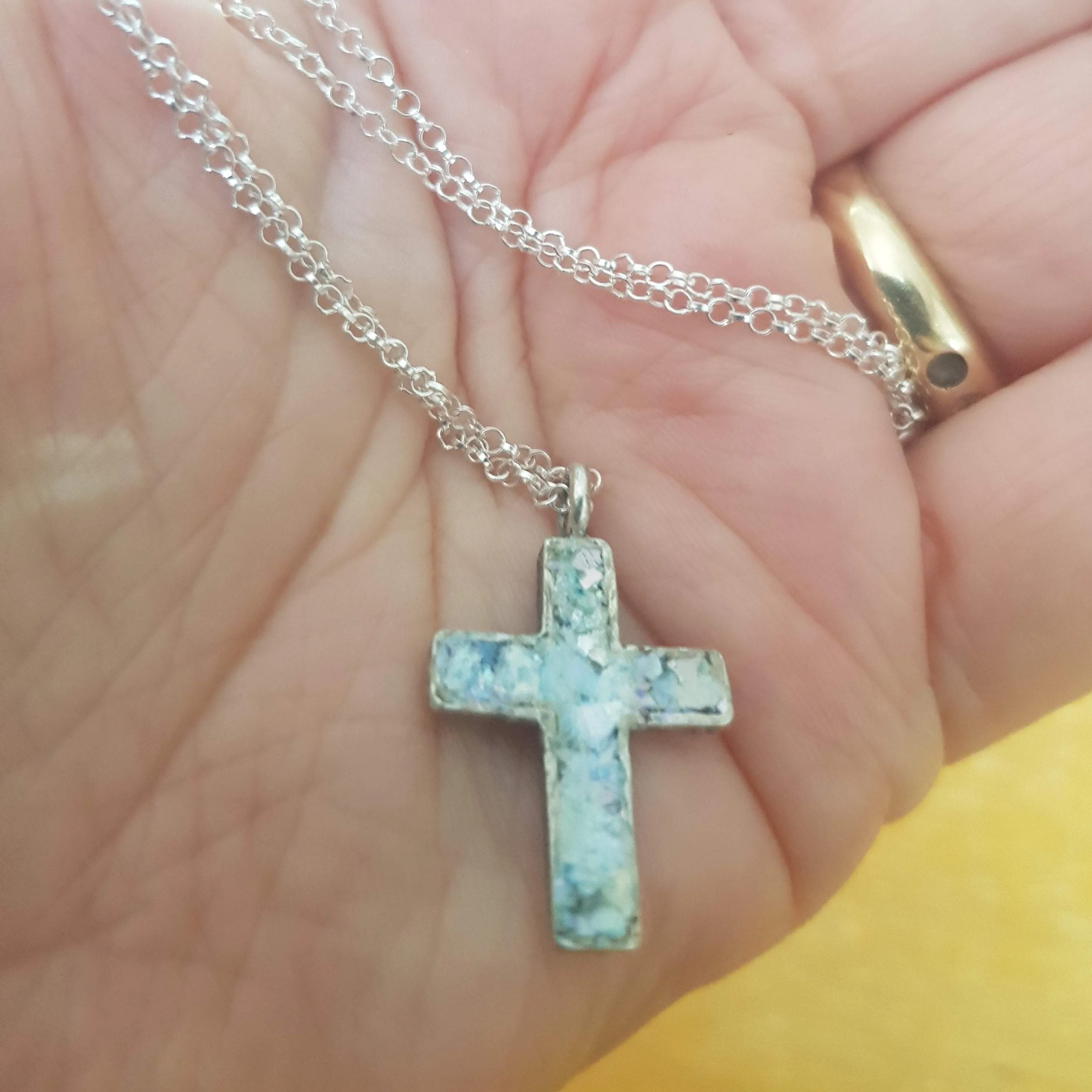 Cross Pendant jewelry, Roman Glass Sterling Silver Cross necklace, Christian necklace for woman