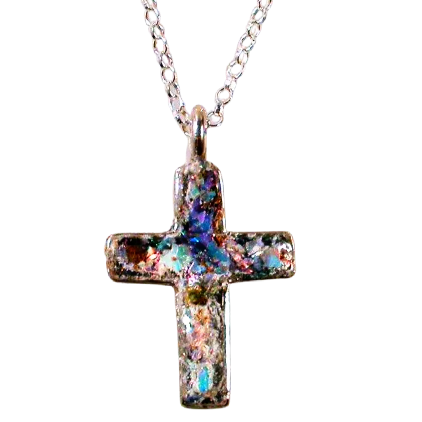 Cross Pendant jewelry, Roman Glass Sterling Silver Cross necklace, Christian necklace for woman