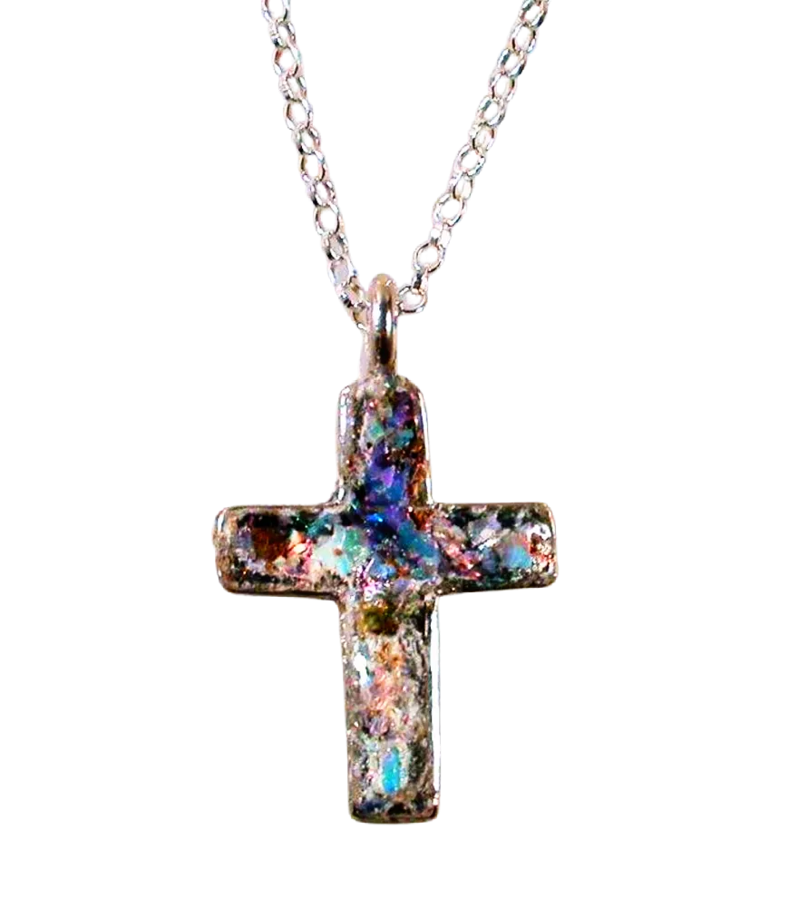 Cross Pendant jewelry, Roman Glass Sterling Silver Cross necklace, Christian necklace for woman