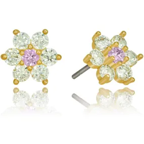 Cubic Zirconia 9mm Flower Stud Earrings