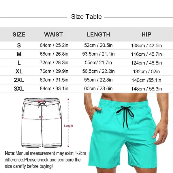 Custom Girlfriend Face Yellow Leaves Men's Casual Quick-drying Beach Shorts with White Flower