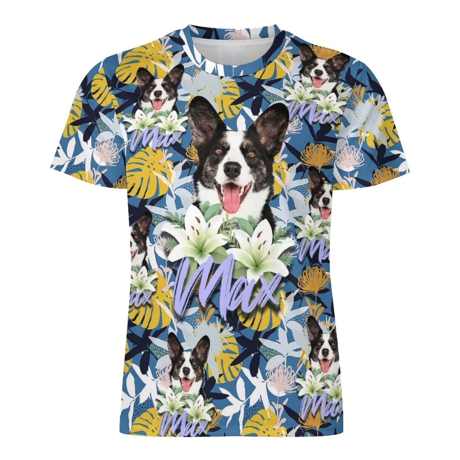 Custom Pet Photo&Name Flowers and Plants Vacation Casual T-Shirt Men's Tops