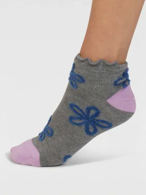 Daisee Textured Flower Bamboo Ankle Socks - Mid Grey Marle