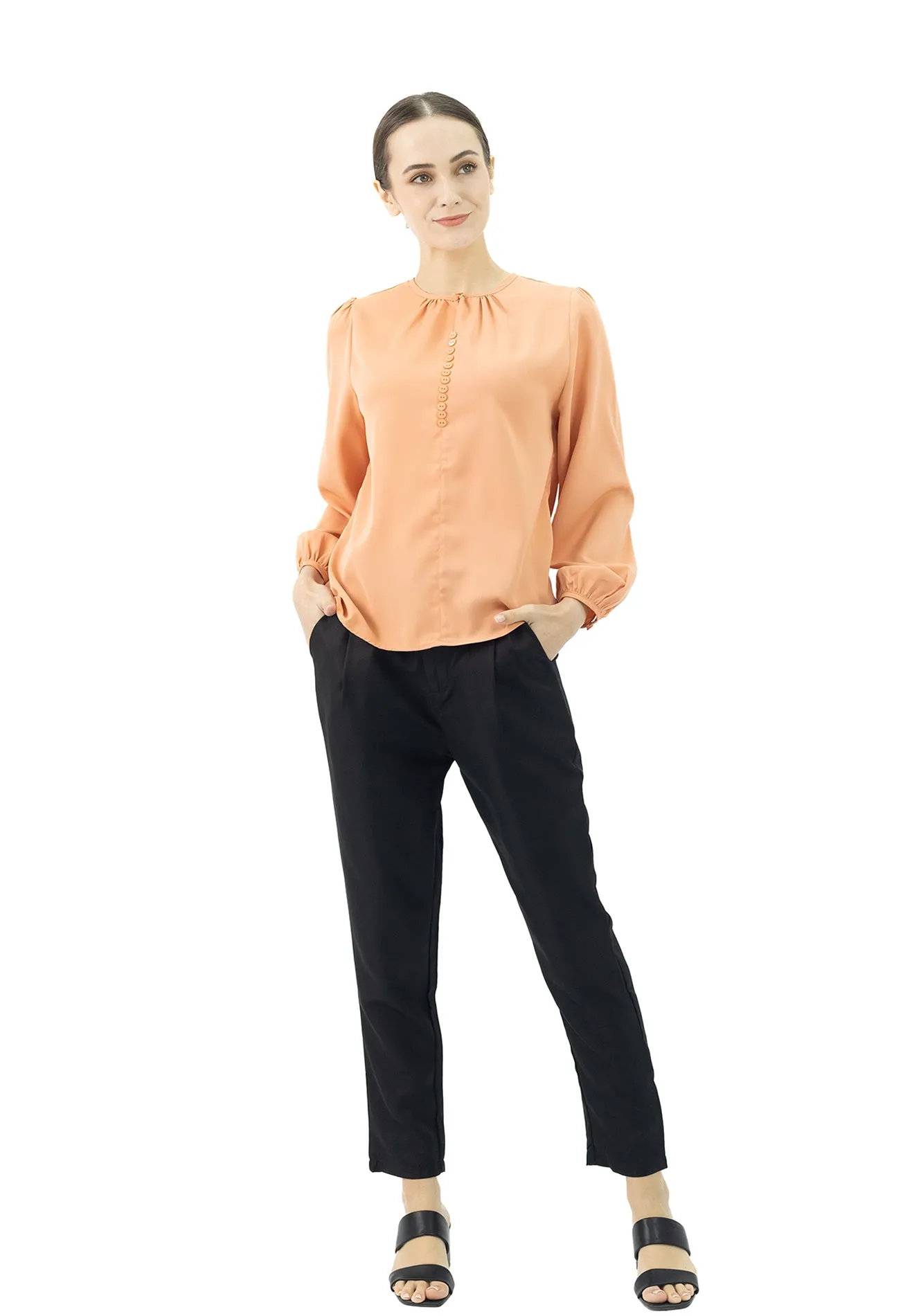 DAISY By VOIR Ruched Detail Front Solid Blouse