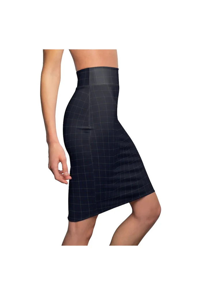 Dark Blue Tattersall Women's Pencil Skirt