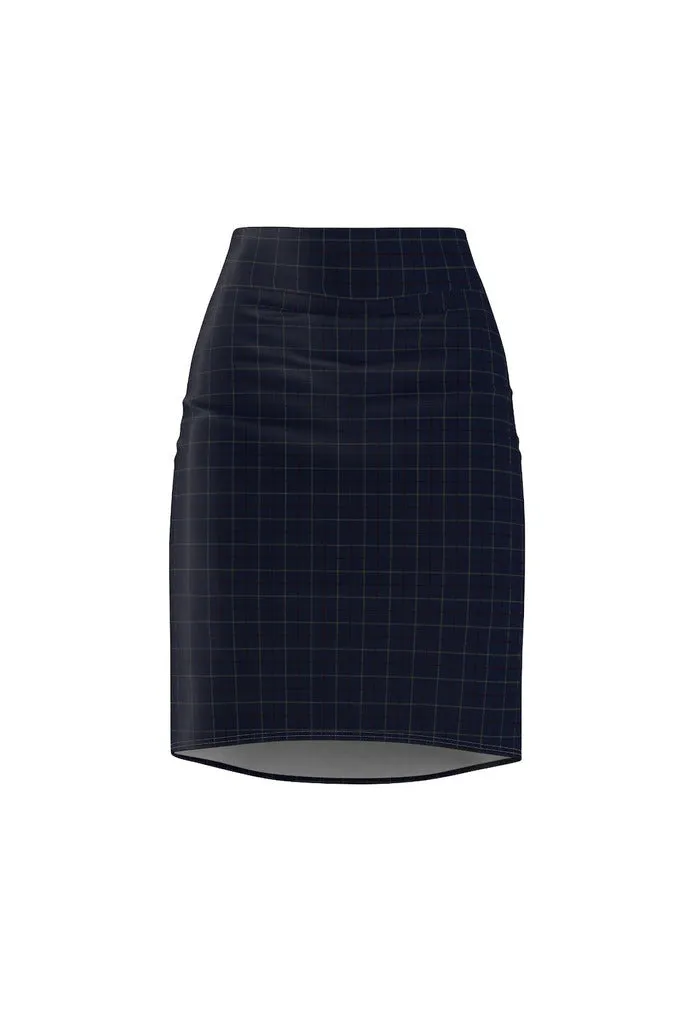 Dark Blue Tattersall Women's Pencil Skirt