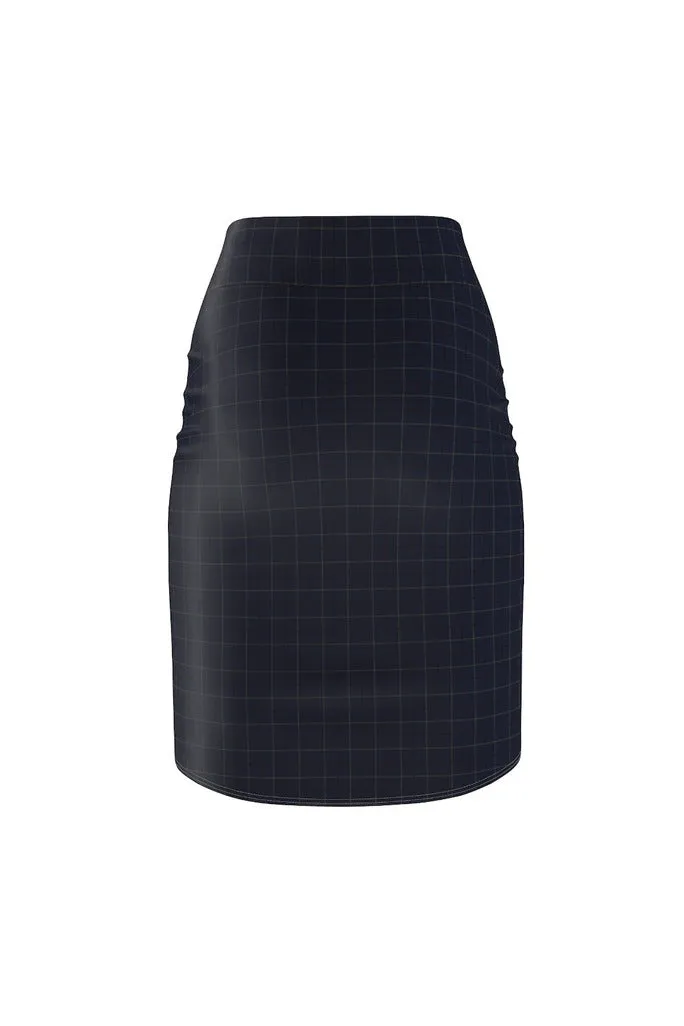 Dark Blue Tattersall Women's Pencil Skirt