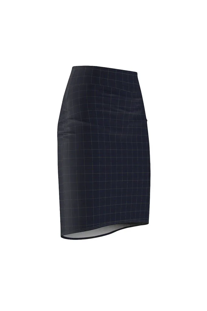 Dark Blue Tattersall Women's Pencil Skirt