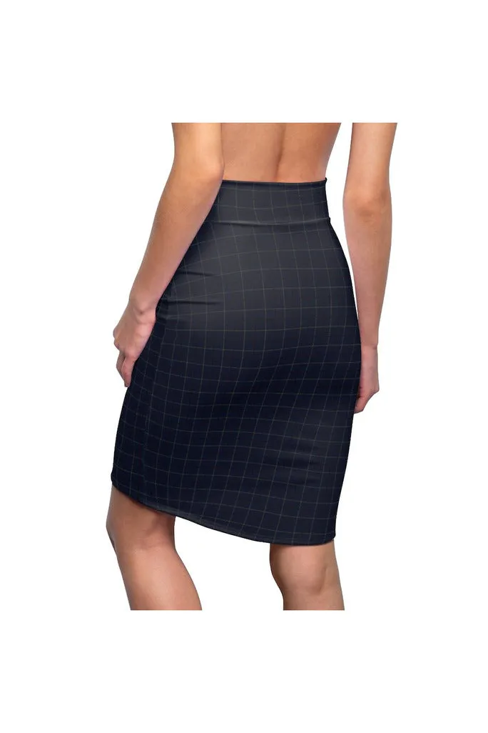 Dark Blue Tattersall Women's Pencil Skirt