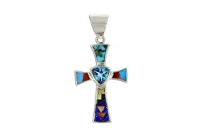 David Rosales Blue Topaz Cross Pendant