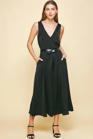 Deep V-Neck Dress in Black