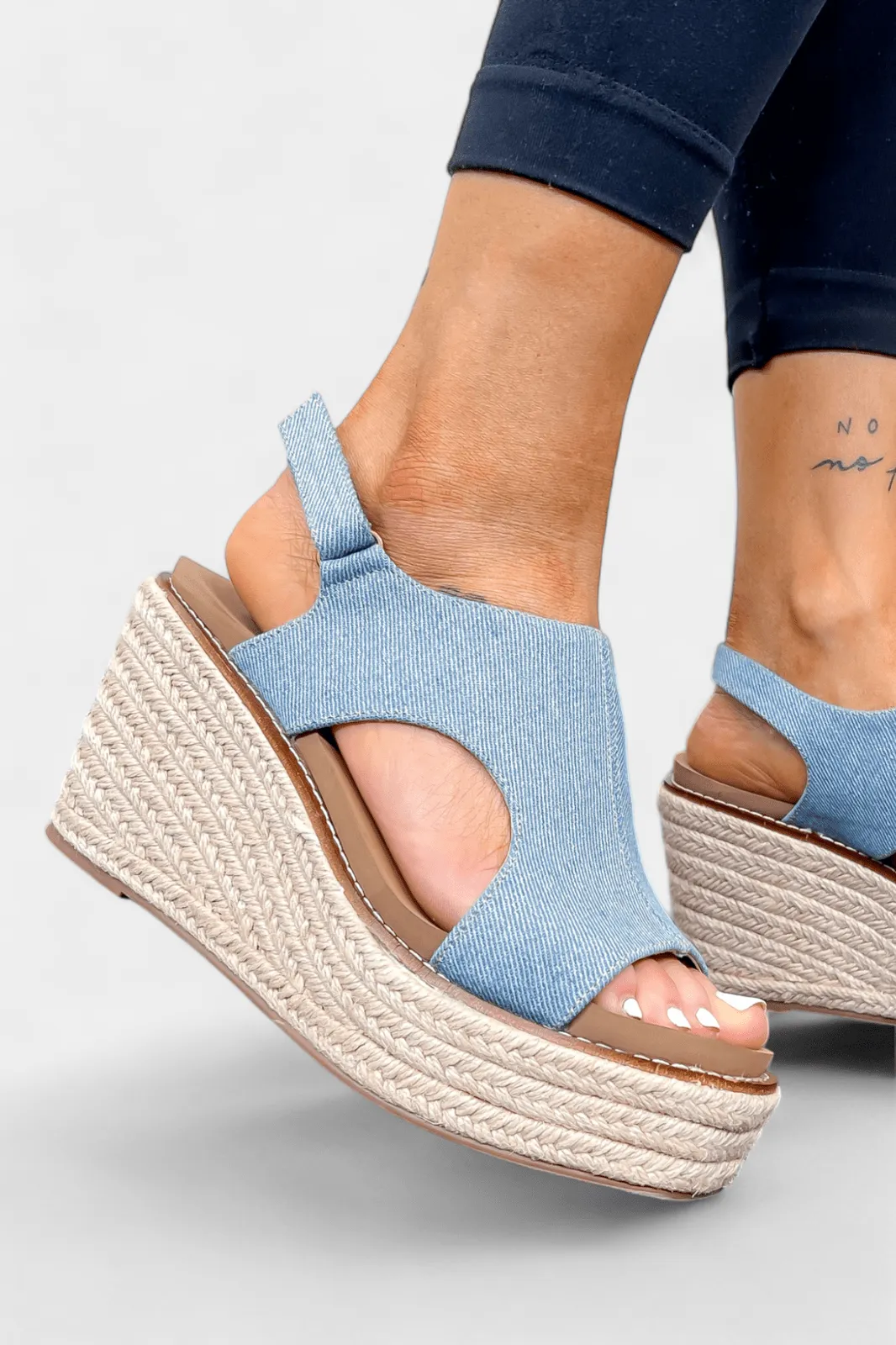 Denim Platform Freddie Wedge Sandals