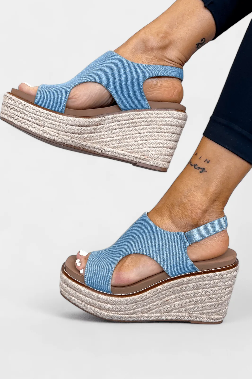 Denim Platform Freddie Wedge Sandals