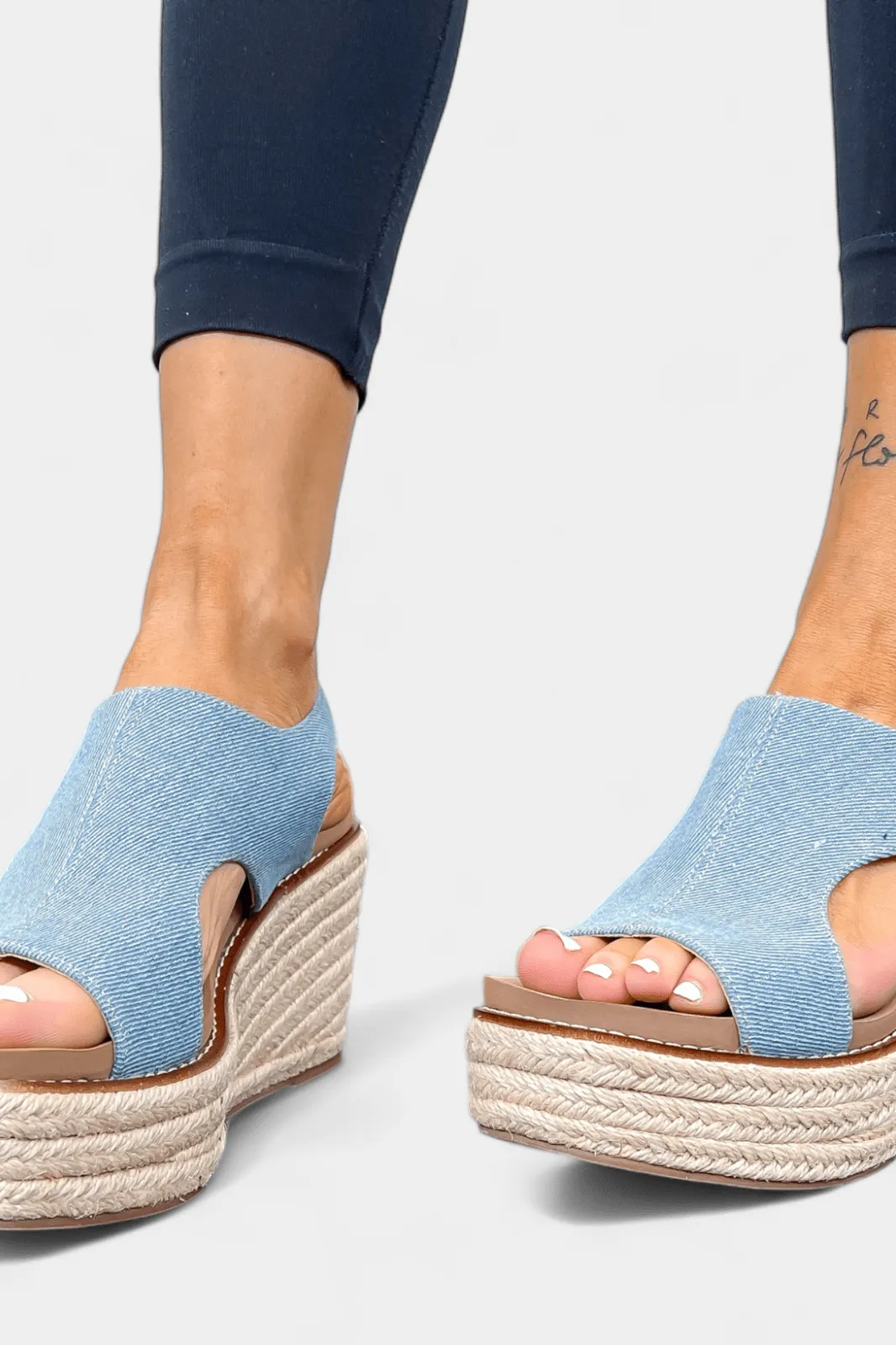 Denim Platform Freddie Wedge Sandals