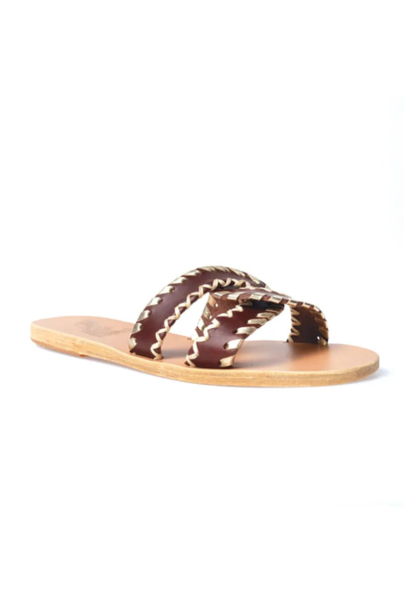 Desmos Stitch Slide Sandals in Chestnut