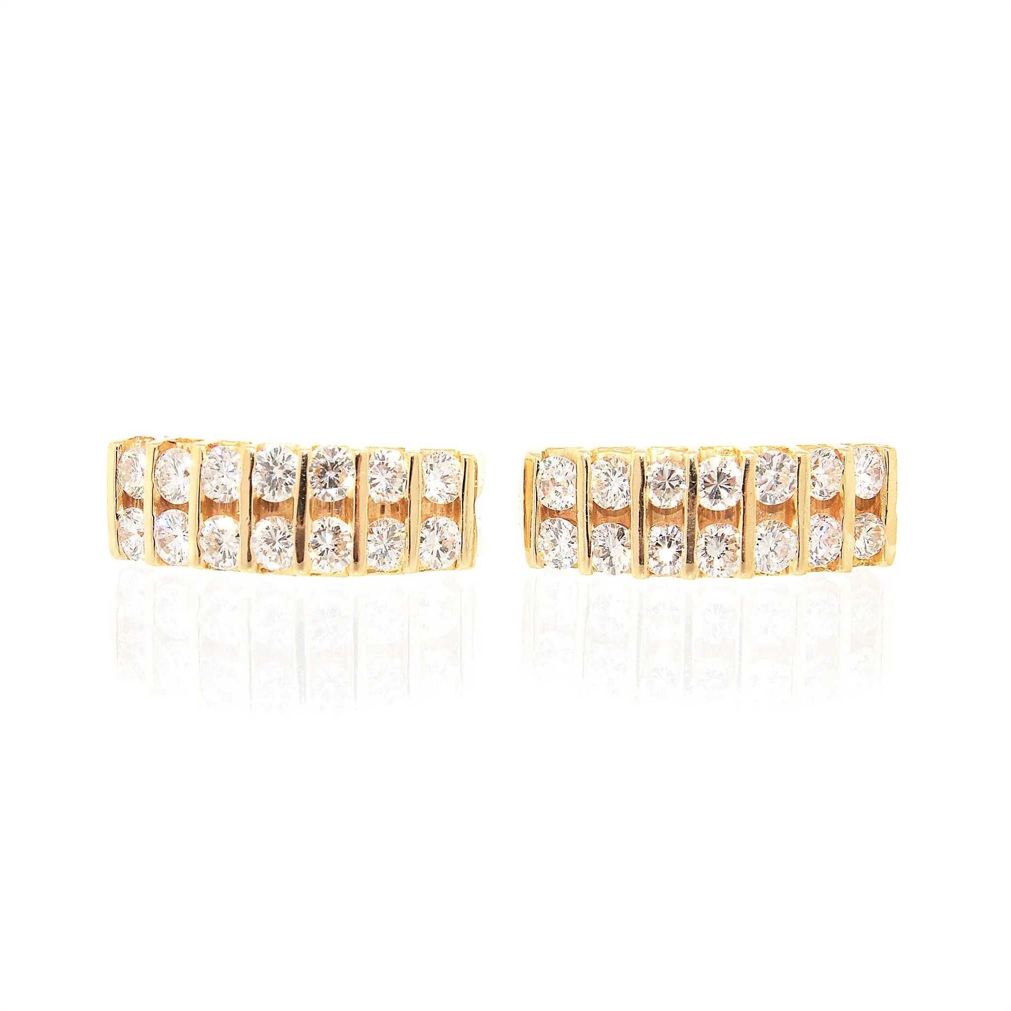 Double Row Diamond Half Hoops Earrings