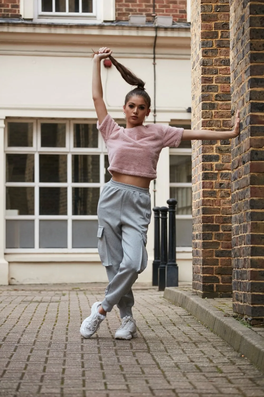 Double Second Pink Off Shoudler Cropped Fur T-shirt