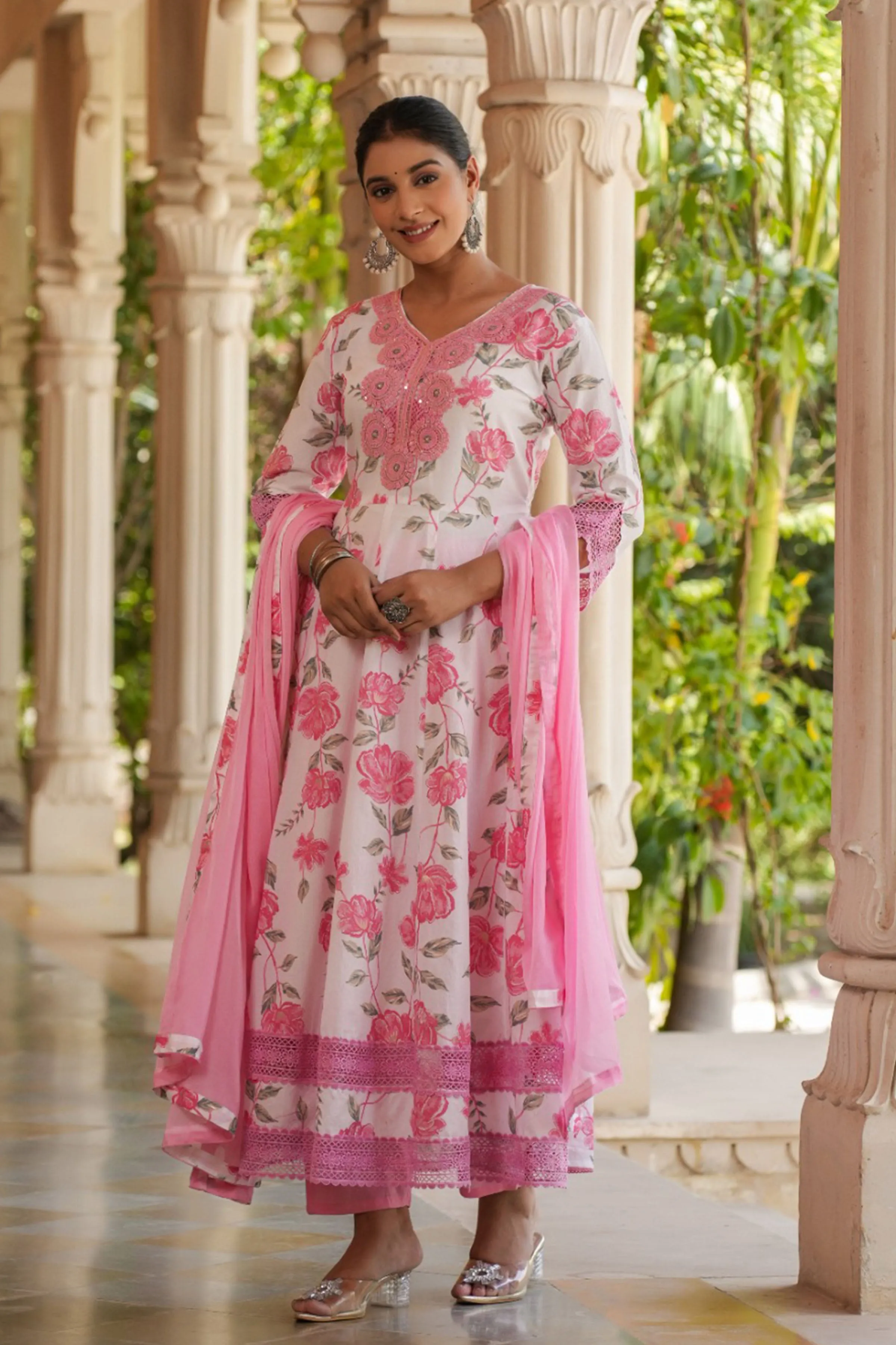 Dreamy Petals Cotton Anarkali Set