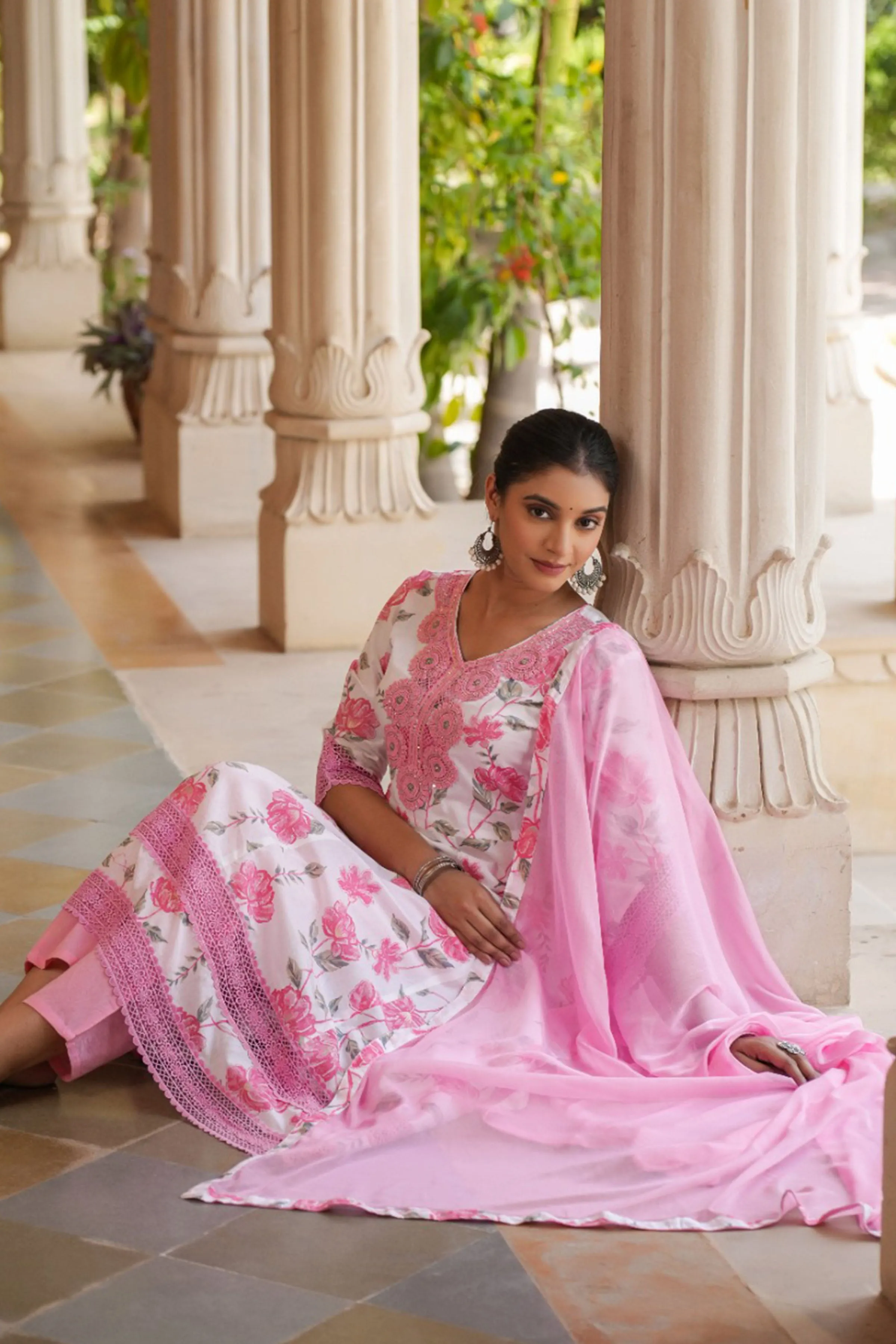 Dreamy Petals Cotton Anarkali Set