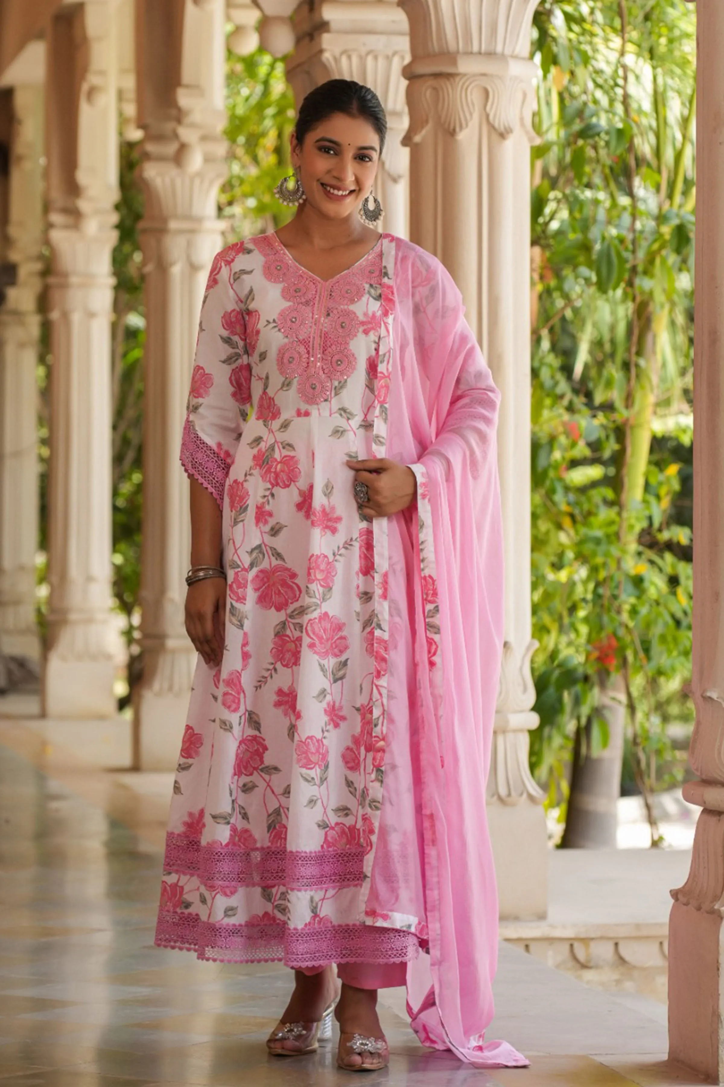 Dreamy Petals Cotton Anarkali Set