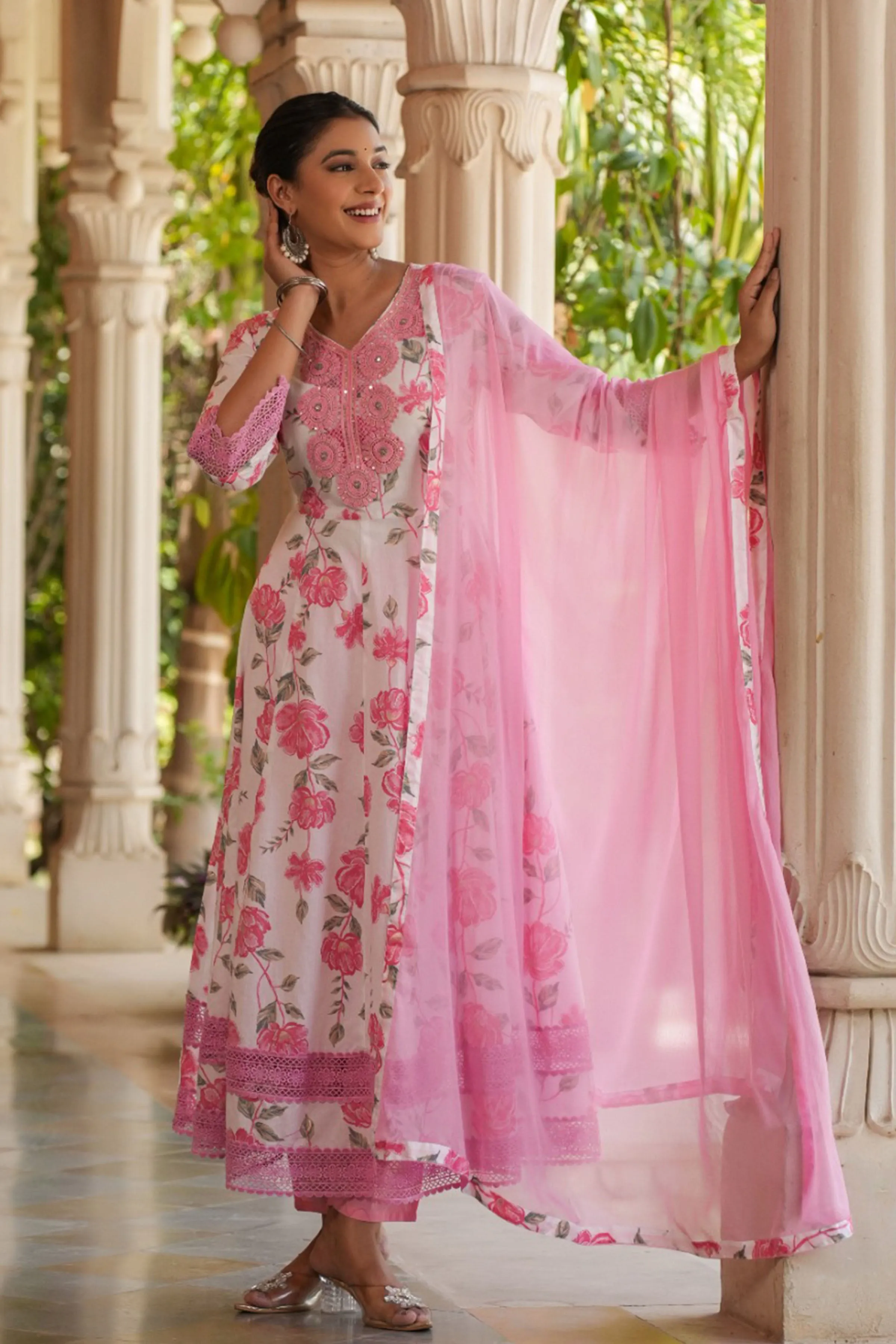 Dreamy Petals Cotton Anarkali Set