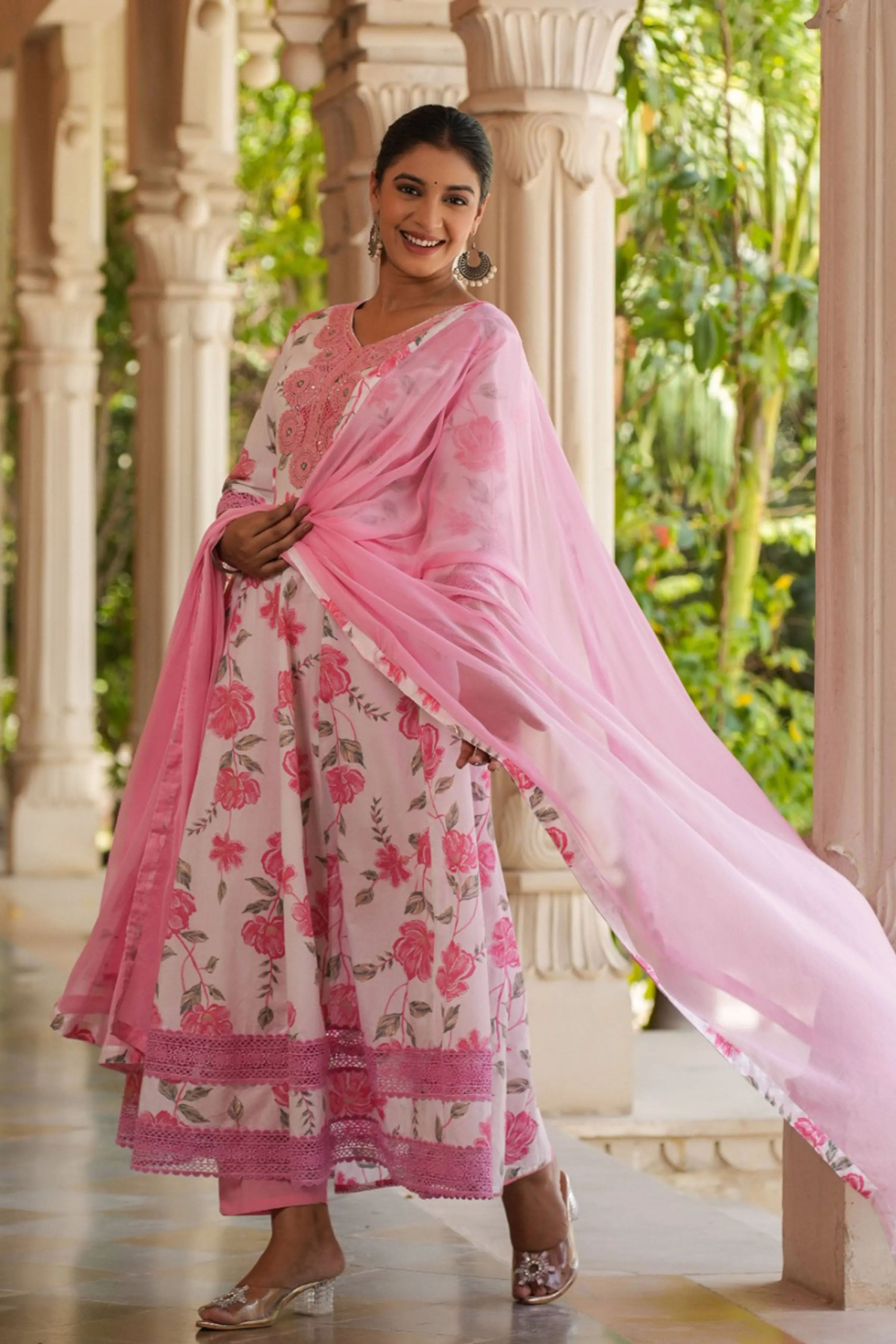 Dreamy Petals Cotton Anarkali Set